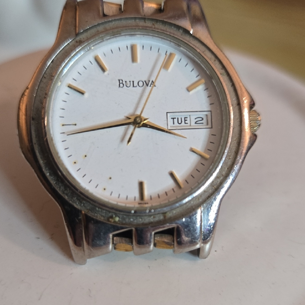 Bulova Two-Tone Silver and Gold Men's Watch — White Dial